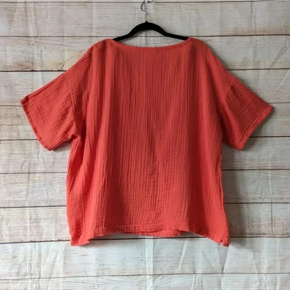Eileen Fisher Size Large Boat Neck Boxy Blouse Organic Cotton Orange Color Gauge - Picture 9 of 10